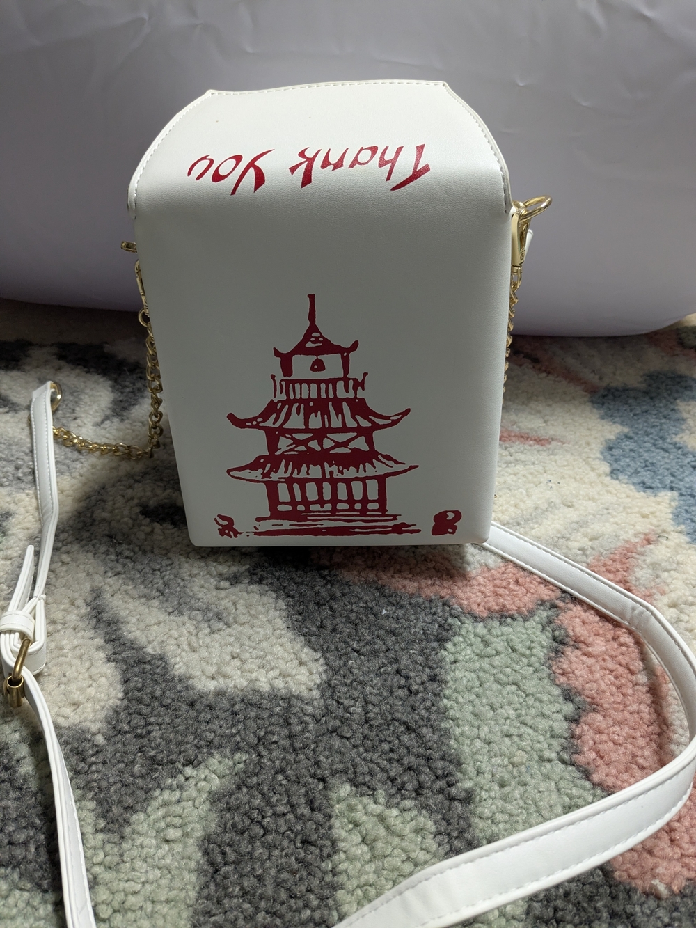 White Take Out Chinese Box Crossbody Bag